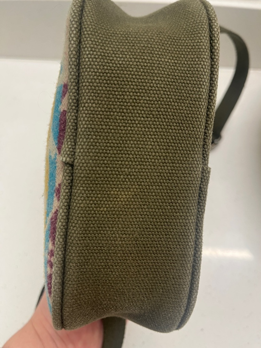 Pendleton Highland Peak Tan & Olive Green Crossbody Satchel Wool Bag - Picture 4 of 12